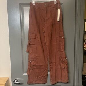 Brown cargo white leg women's pants
